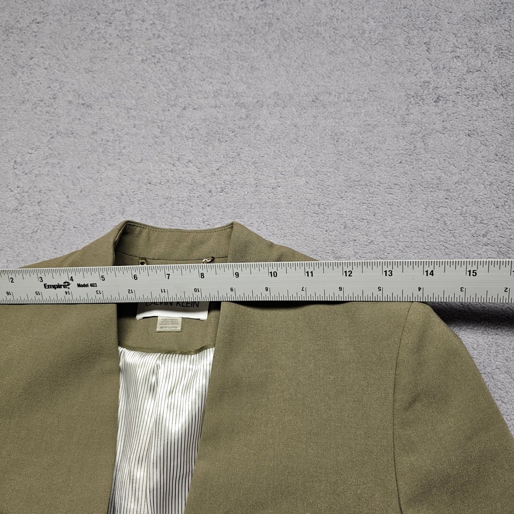 Calvin Klein Longline Coat Womens 2P Green Long Sleeve Collarless Open Front - Picture 5 of 11